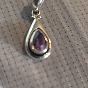Elegant Sterling Silver and Purple Amethyst Teardrop Pendant.